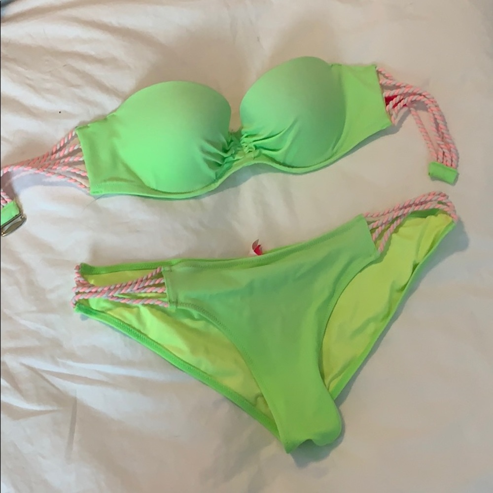 Victoria’s Secret Lime and Pink Strapless Bikini